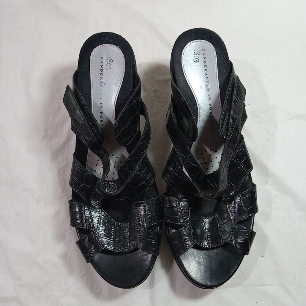 1803 Handcrafted In Portugal Heels Women's Size 10 (41) Black Hook Loop Closure*